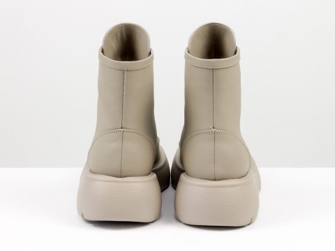 Класичні черевики з натуральної бежевої шкіри на полегшеній підошві зі шнурівкою, Б-2208-01