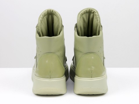 Жіночі черевики з натуральної шкіри авокадо на шнурівці з липучкою, Б-2201-03