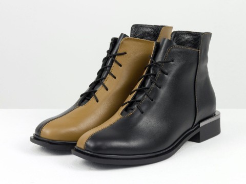 Дизайнерські черевики із натуральної матової шкіри чорно-коричневого кольору