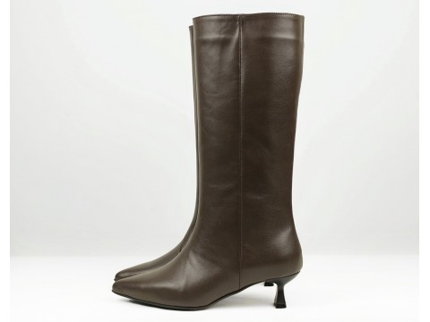 Женские высокие кожаные ботинки на шпильке “Kitten Heel” Gino Figini