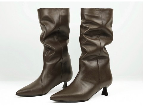 Женские высокие кожаные ботинки на шпильке “Kitten Heel” Gino Figini