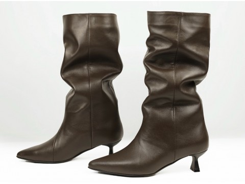 Женские высокие кожаные ботинки на шпильке “Kitten Heel” Gino Figini