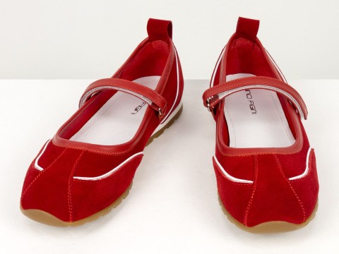 Жіночі червоні замшеві Mary Jane балетки Gino Figini, фото 12