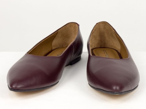 Жіночі базові шкіряні балетки бордового кольору Gino Figini, фото 6