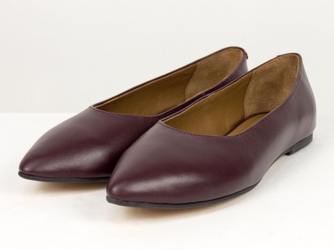Жіночі базові шкіряні балетки бордового кольору Gino Figini, фото 3