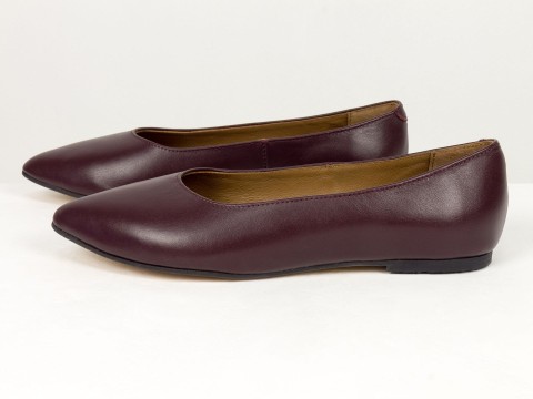 Жіночі базові шкіряні балетки бордового кольору Gino Figini, фото 8