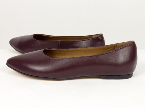 Жіночі базові шкіряні балетки бордового кольору Gino Figini, фото 9