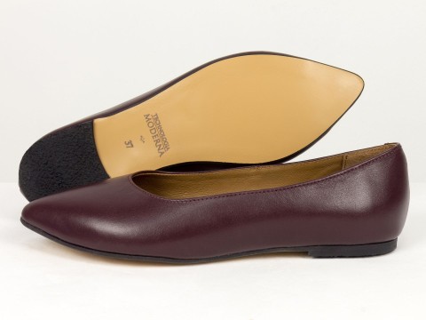 Жіночі базові шкіряні балетки бордового кольору Gino Figini, фото 4