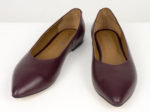 Жіночі базові шкіряні балетки бордового кольору Gino Figini, фото 2