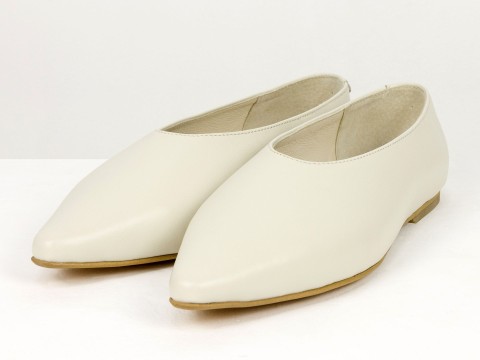 Жіночі балетки молочного кольору з натуральної шкіри Gino Figini, фото 3
