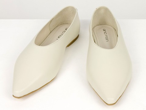 Жіночі балетки молочного кольору з натуральної шкіри Gino Figini, фото 2