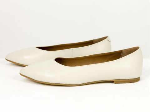 Жіночі базові шкіряні балетки молочного кольору Gino Figini, фото 7