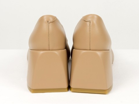 Дизайнерські туфлі на невисокому обтяжному підборі з натуральної італійської шкіри кольору капучино Gino Figini, фото 12