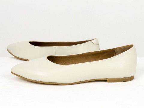 Жіночі базові шкіряні балетки молочного кольору Gino Figini, фото 8