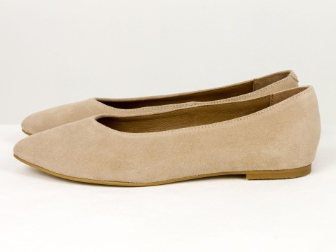 Женские базовые замшевые балетки персикового цвета Gino Figini