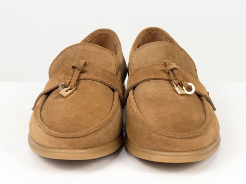 Вишукані жіночі лофери з натуральної замші кольору "кориця" Gino Figini, фото 4