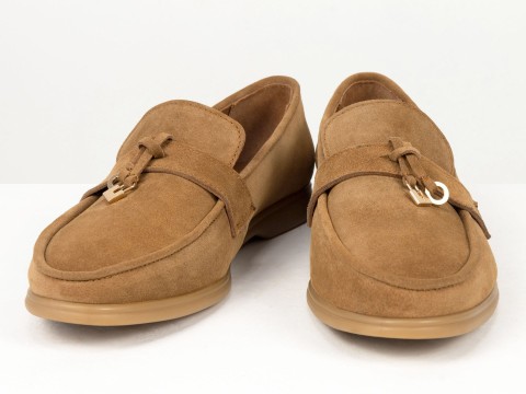 Вишукані жіночі лофери з натуральної замші кольору "кориця" Gino Figini, фото 6