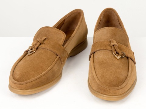 Вишукані жіночі лофери з натуральної замші кольору "кориця" Gino Figini, фото 5