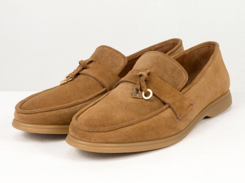 Вишукані жіночі лофери з натуральної замші кольору "кориця" Gino Figini, фото 2