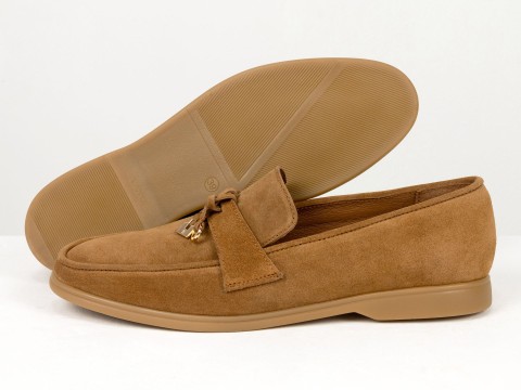 Вишукані жіночі лофери з натуральної замші кольору "кориця" Gino Figini, фото 3