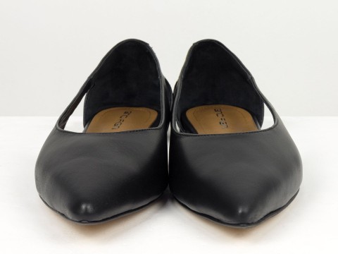 Елегантні балетки з натуральної шкіри у чорному кольорі з боковими вирізами Gino Figini, фото 2