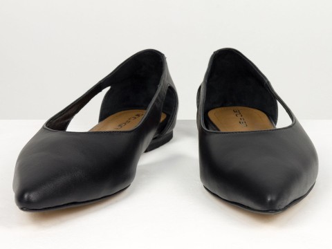 Елегантні балетки з натуральної шкіри у чорному кольорі з боковими вирізами Gino Figini, фото 4