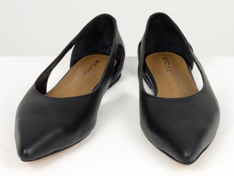 Елегантні балетки з натуральної шкіри у чорному кольорі з боковими вирізами Gino Figini, фото 7