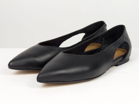 Елегантні балетки з натуральної шкіри у чорному кольорі з боковими вирізами Gino Figini, фото 3