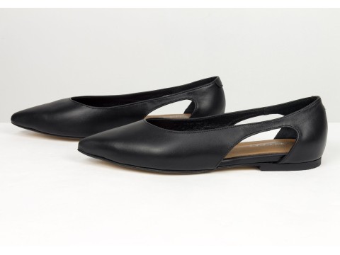 Елегантні балетки з натуральної шкіри у чорному кольорі з боковими вирізами Gino Figini, фото 10