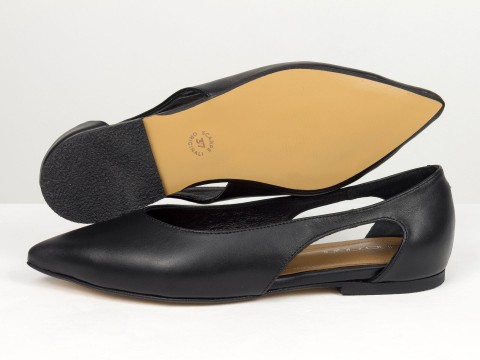 Елегантні балетки з натуральної шкіри у чорному кольорі з боковими вирізами Gino Figini, фото 6
