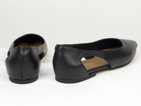 Елегантні балетки з натуральної шкіри у чорному кольорі з боковими вирізами Gino Figini, фото 8