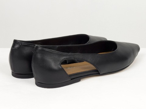 Елегантні балетки з натуральної шкіри у чорному кольорі з боковими вирізами Gino Figini, фото 5