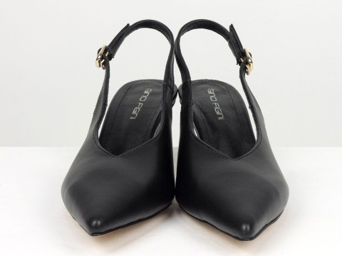 Елегантні чорні туфлі-слінгбеки на зручних підборах Gino Figini, фото 4