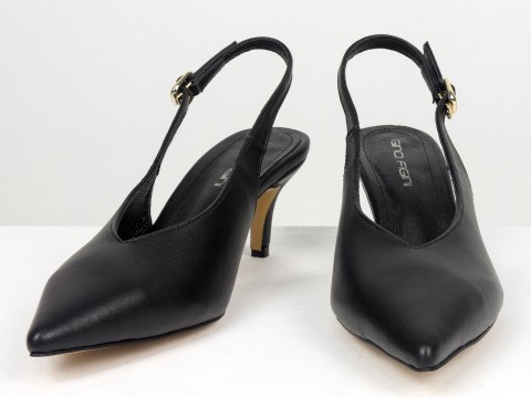 Елегантні чорні туфлі-слінгбеки на зручних підборах Gino Figini, фото 6