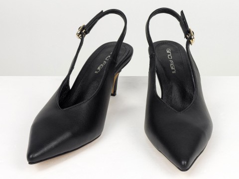 Елегантні чорні туфлі-слінгбеки на зручних підборах Gino Figini, фото 5