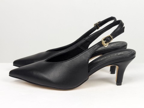 Елегантні чорні туфлі-слінгбеки на зручних підборах Gino Figini
