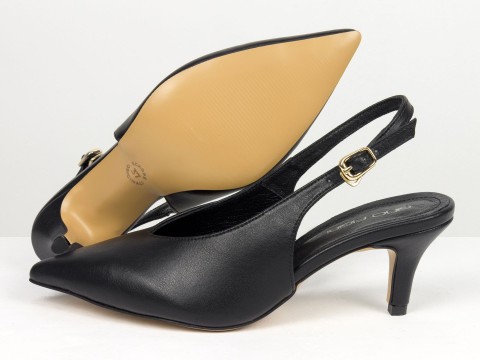 Елегантні чорні туфлі-слінгбеки на зручних підборах Gino Figini, фото 3