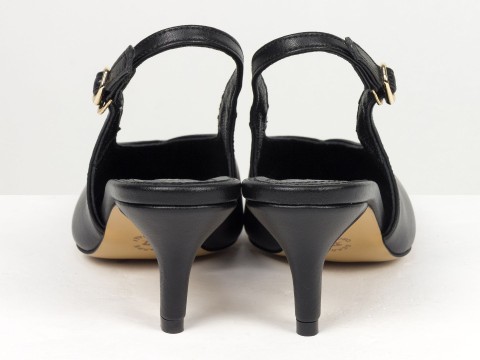 Елегантні чорні туфлі-слінгбеки на зручних підборах Gino Figini, фото 11