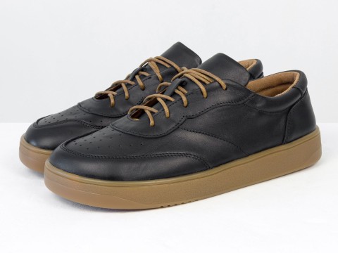 Жіночі анатомічні  кеди з натуральної шкіри чорного кольору з перфорацією Gino Figini, фото 2