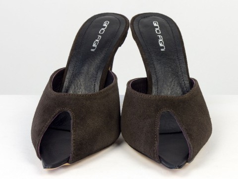 Женские замшевые туфли коричневого цвета Gino Figini, фото 5