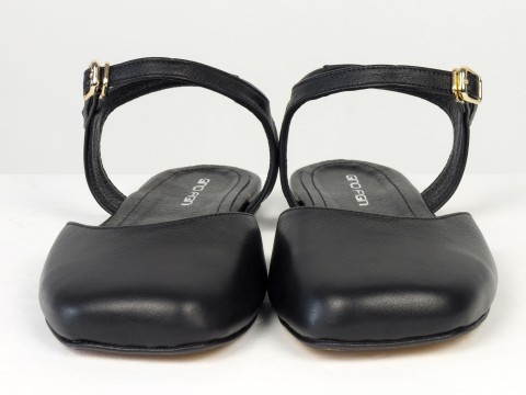 Мінімалістичні босоніжки з натуральної шкіри у чорному кольорі з фіксацією на п’ятці Gino Figini, фото 5