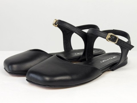 Мінімалістичні босоніжки з натуральної шкіри у чорному кольорі з фіксацією на п’ятці Gino Figini, фото 3