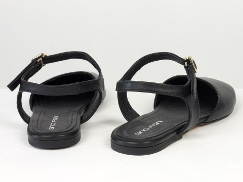 Мінімалістичні босоніжки з натуральної шкіри у чорному кольорі з фіксацією на п’ятці Gino Figini, фото 10