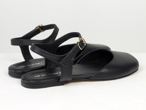 Мінімалістичні босоніжки з натуральної шкіри у чорному кольорі з фіксацією на п’ятці Gino Figini, фото 9