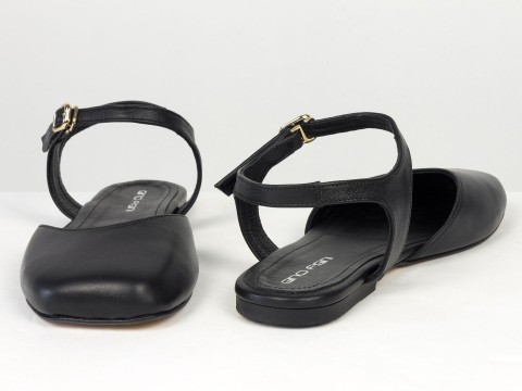 Мінімалістичні босоніжки з натуральної шкіри у чорному кольорі з фіксацією на п’ятці Gino Figini, фото 7