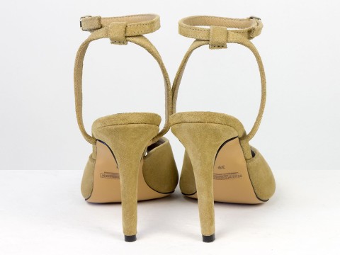 Элегантные босоножки из натуральной замши песочного оттенка с застежкой на лодыжке Gino Figini, фото 10