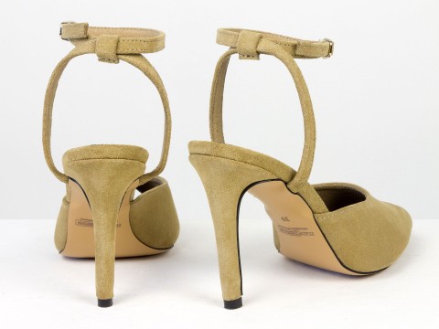 Элегантные босоножки из натуральной замши песочного оттенка с застежкой на лодыжке Gino Figini, фото 9