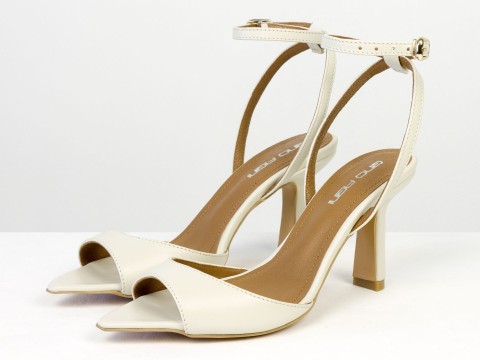 Босоніжки з ремінцями з натуральної шкіри молочного кольору Gino Figini, фото 5