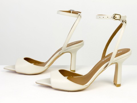 Босоніжки з ремінцями з натуральної шкіри молочного кольору Gino Figini, фото 6