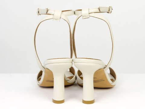 Босоніжки з ремінцями з натуральної шкіри молочного кольору Gino Figini, фото 10